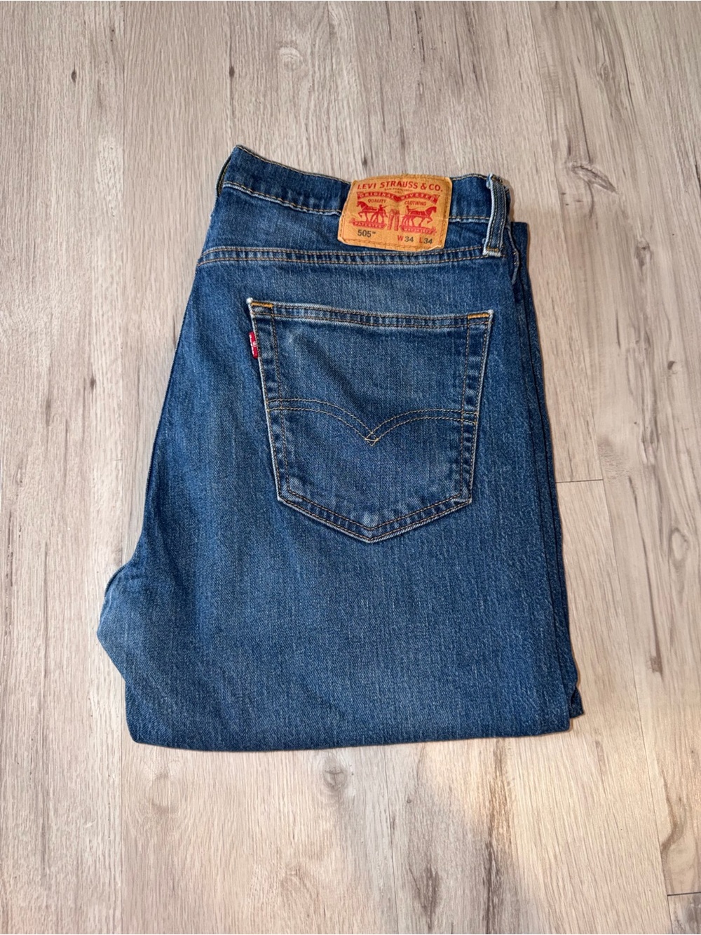 Levi's Men's 505 Dark Blue Denim Jeans - Classic Back Pocket